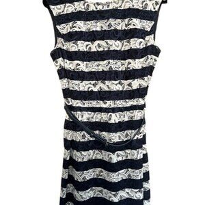 Alex Marie Navy White Horizontal Floral Sleeveless Lace Belt Dress Nautical SZ12